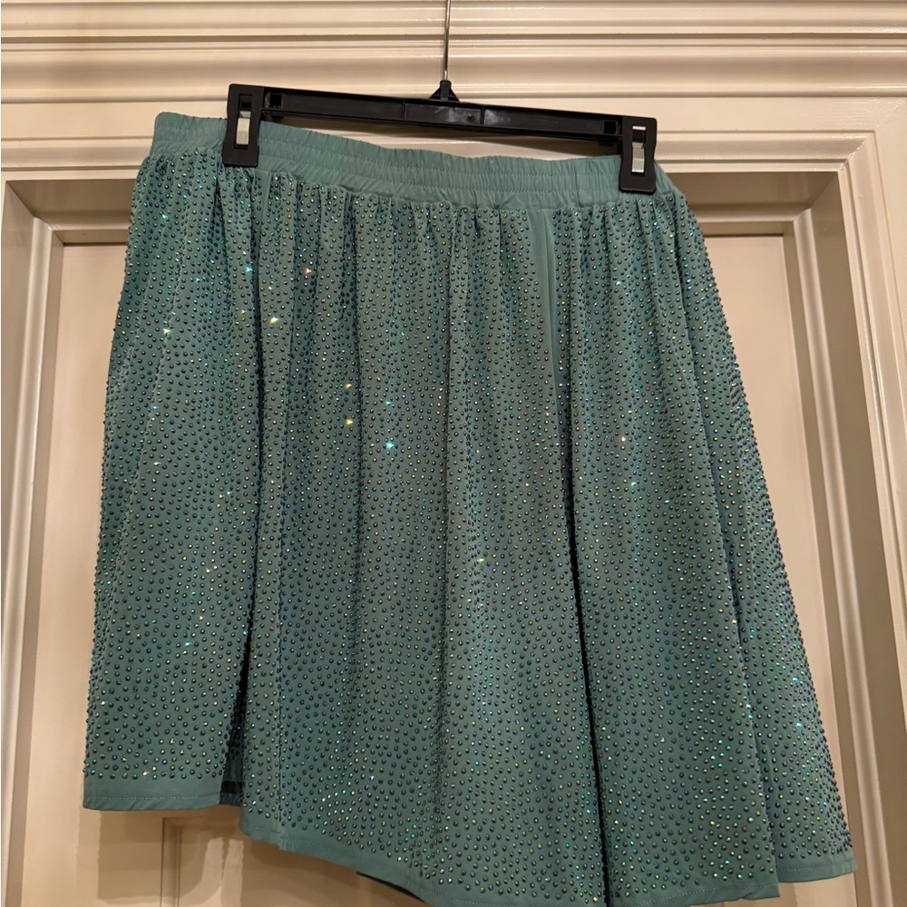 QUEEN OF SPARKLES Green Sequin Shorts